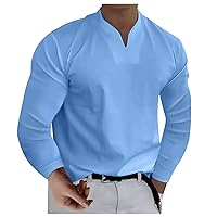 DuDubaby Mens Slim Fit T Shirts Casual Solid Color V-Neck Gentleman's Business Long Sleeve T-Shirt