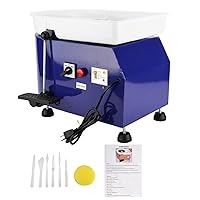 YaeKoo 25CM 350W Electric Pottery Wheel Machine Ceramic Work Forming Machine with Adjustable Lever Foot Pedal Removable Detachable ABS Basin DIY Clay Art Craft Shaping Tools (Blue Color)