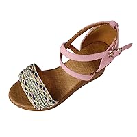 Fashion Ladies Fashion Summer Ethnic Style Woven Buckle Wedge Heel Thick Sole Sandals Women's Sandals for Flat Feet