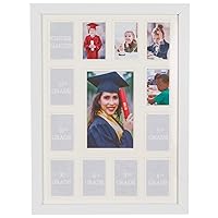 WOOD SIDE ORBIS School Years Picture Days Collage Frame with Double White Mat, Displays One 5x7 Photo and Twelve 2.5x3.5 Pictures, Landscape, Portrait, K-12 Keepsake