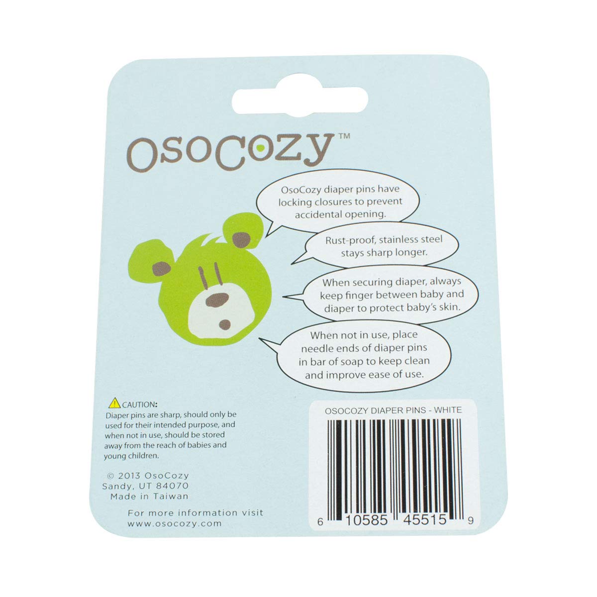 OsoCozy Diaper Pins - {White} - Sturdy, Stainless Steel Diaper Pins with Safe Locking Closures - Use for Special Events, Crafts or Colorful Laundry Pins , 8 Count (Pack of 1)