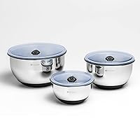 HexClad Set of Three Stainless Steel Mixing and Storage Bowls with Air-tight Vacuum Seal and Non-slip Safety Base - Easy To Clean Dishwasher Safe Food Storage Bowls for Baking and Cooking Preparation