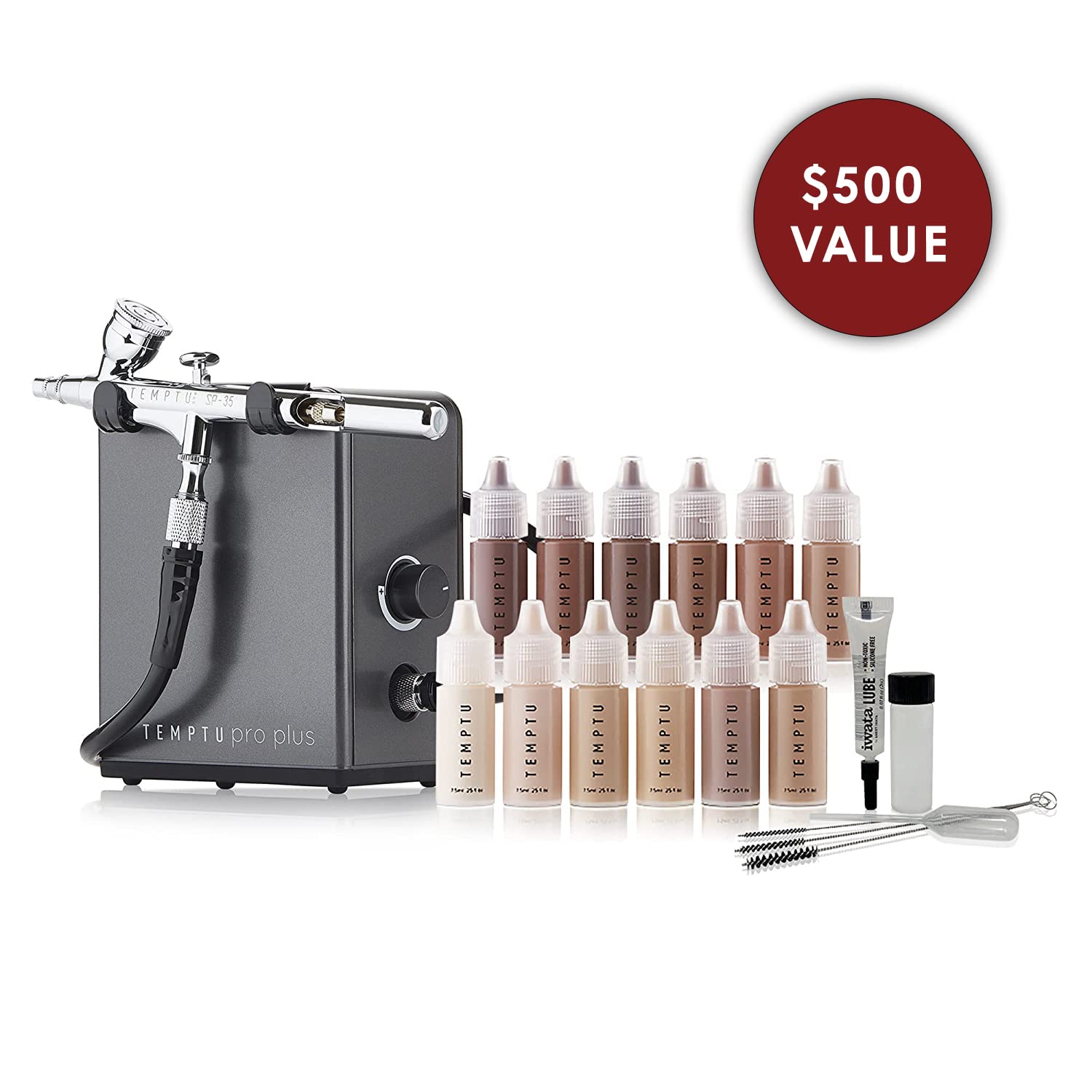 TEMPTU Airbrush Makeup System Pro Plus Kit: Airbrush Makeup Set for Professionals and Makeup Artists: Includes S/B Silicone-Based Foundation Starter Set & Cleaning Kit, Lightweight, Travel-Friendly