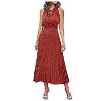 XJYIOEWT Cocktail Dresses for Women 2024,Women Summer Casual V Neck Dot Ruffle Sleeveless Beach Sun Dress Summer Shirt