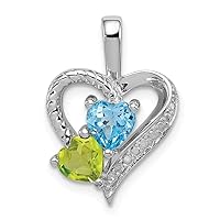 925 Sterling Silver Polished Prong set Open back Blue Topaz Peridot Diamond Pendant Necklace Measures 20x15mm Wide Jewelry Gifts for Women