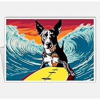 Assortment All Occasion Greeting Cards, Matte White, Dogs Surfers Pop Art, (8 Cards) Size A6 105 x 148 mm 4.1 x 5.8 in #9 (Rat Terrier Dog Surfer 3)