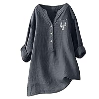 Womens Tunic Long Sleeve Tops 2024 Fall Fashion Casual Print Loose Ruched V Neck Button Shirts Slim Fit Blouses