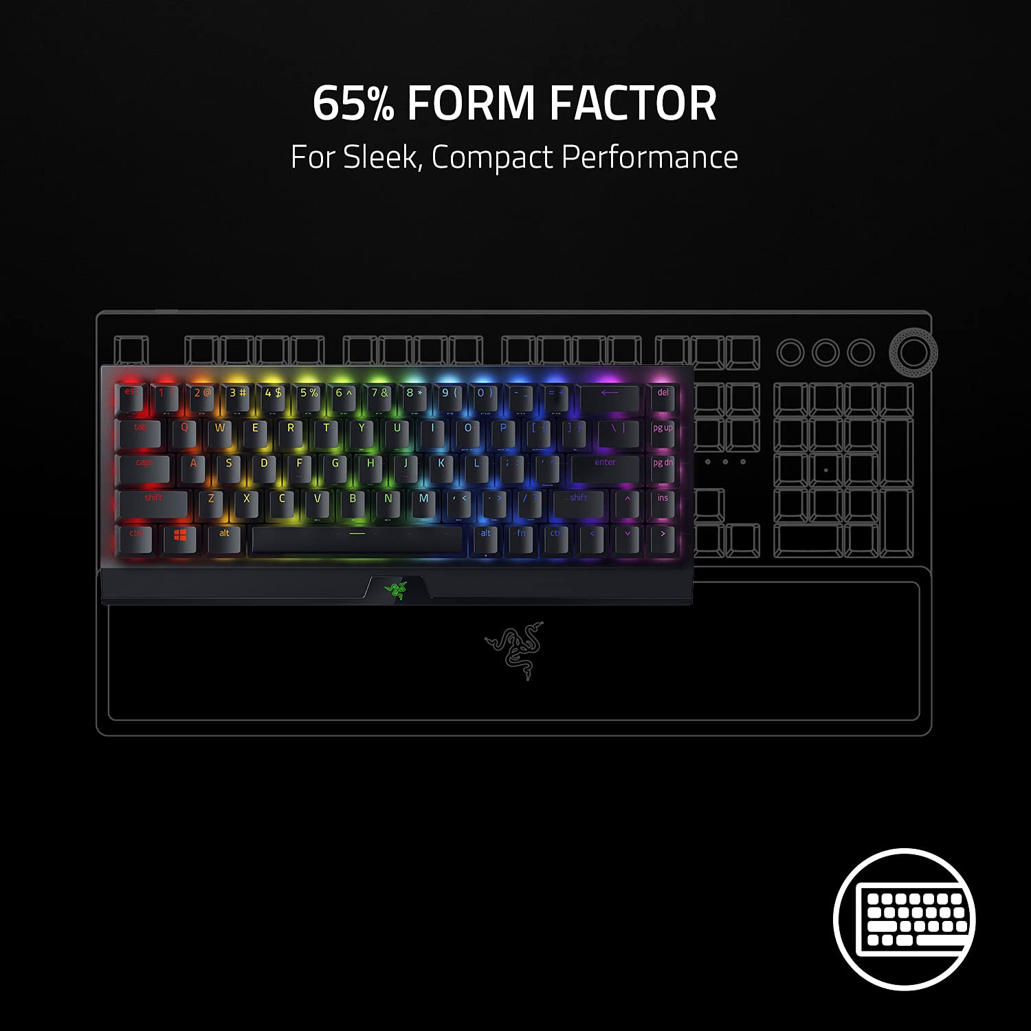 Razer BlackWidow V3 Mini HyperSpeed 65% Mechanical Gaming Keyboard: HyperSpeed Wireless Technology - Yellow Mechanical Switches- Linear & Silent - Doubleshot ABS keycaps - 200Hrs Battery Life
