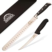 Smoked Barbeque Brisket Trimming Knife for Meat Carving and Slicing Bundle. 11 Inch Slicing Knife and 6 Inch Curved Boning Knife. Superior Stainless Steel.