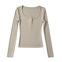 XJYIOEWT Western Shirts for Women with Rhinestones Women's Spring Round Slim Short High Waist Square Button Long Sleeve