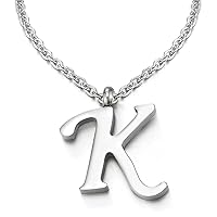 Womens Mens Steel Name Initial Alphabet Letter 26 A to Z Pendant Necklace with 20 inches Chain