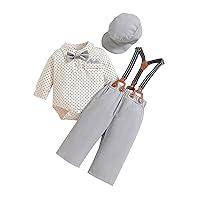 fhutpw Baby Boy Christmas Outfits Infant Gentleman Clothes Dress Suit Sweatshirt Top with Bowtie + Suspender Pants 0-18M