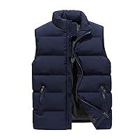 WENKOMG1 Men's Winter Down Vest, Autumn Warm Cotton Coat Solid Colour Zip Up Jacket Sleeveless Soft Lightweight Outerwear