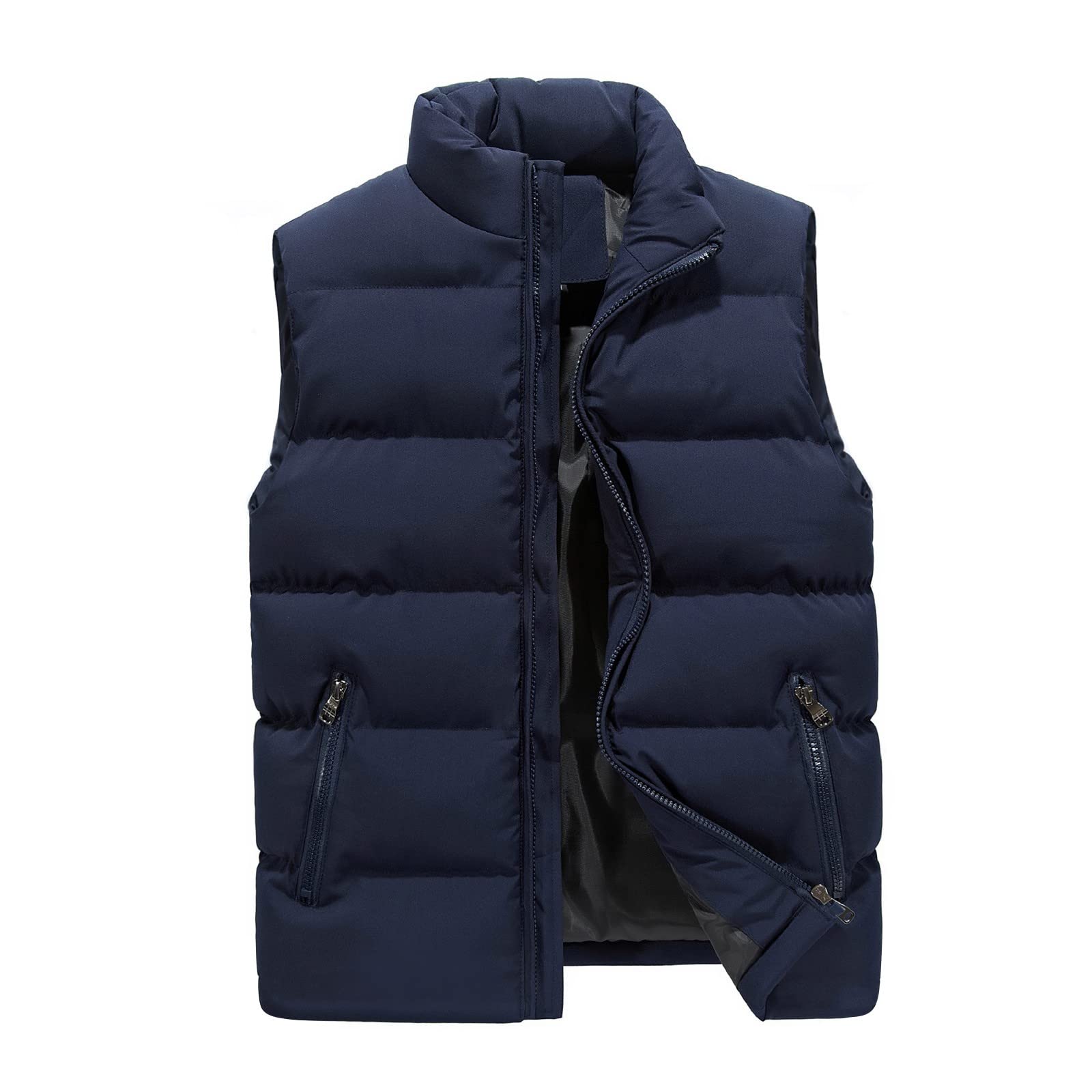 XIAXOGOOL Sweat Vest For Men,Men's Winter Padded Puffer Vest Outdoor Stand Collar Sleeveless Jacket Warm Quilted Waistcoat