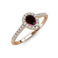 Pear Cut (7x5 mm) Red Garnet and Diamond 1.21 ctw Women Halo Engagement Ring 14K Rose Gold-5.0