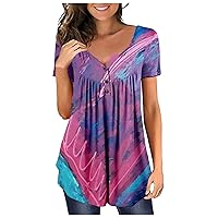 Women Blouses,Tunic Plus Size Short Sleeve Summer Shirt Love Printed Sexy Button V-Neck Blouse for Valentine's Day