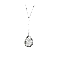 The Elisa Silver Toned Herkimer Diamond Quartz (1mm - 5mm) Stainless Steal Teardrop Locket with 19-20 inch Chain