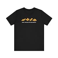 Dino Nuggets Tee, Never Too Old for Dinosaur Chicken Nugget Shirt, Trendy Nostalgic Foodie Graphic T Shirt, Funny Gift, Unisex Short Sleeve Black
