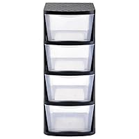 Plastic 4 Drawer Storage Container Tower with 4 Large Pull Out Drawers for Home Organization, Office and, Classrooms Clear/Black