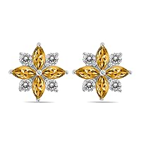 1 Carat TW Gemstone and Diamond Flower Earrings in 10K White Gold (Available in Ruby, Emerald, Sapphire and More)
