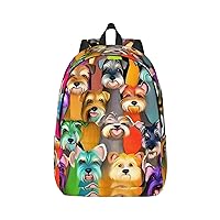 Oil Cute Schnauzer Dogs Print Canvas Laptop Backpack Outdoor Casual Travel Bag Daypack Book Bag For Men Women