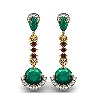 Solid 14k Yellow White Rose Gold Expressive Pretty Emerald and Ruby Gemstone Earring with Certified Diamond Vintage Gifts For Girls and Womens.