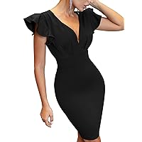 Memoriesea Women's Sexy V Neck Butterfly Sleeves Elegant Cocktail Party Pencil Dress