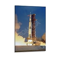 MOJDI Apollo 11 Launch 1969 Saturn V Rocket Launch Space Center Rocket Photography Poster Canvas Painting Wall Art Poster for Bedroom Living Room Decor 16x24inch(40x60cm) Frame-style