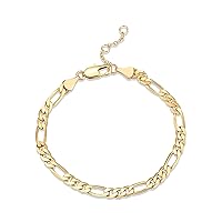 PAVOI 14K Gold Plated Paperclip/Curb/Figaro Chain Adjustable Bracelet for Women