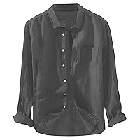 Linen Clothes,Long Sleeve Casual 2024 Plus Size Shirt Standing Collar Button Summer Trendy Blouse Top Tees