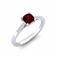 Garnet Cushion 5.00mm Side Stone Ring | Sterling Silver 925 With Rhodium Plated | Beautiful Elegent Side Stone Ring For Girls And Woman's