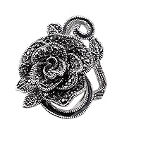 Vintage Fashion Rose Flower Ring Black Marcasite Stones Paved Statement Rings for Women Girls (9)