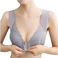 Front Closure Bras for Women Sexy Lace Patchwork V Neck Bra Stretch Strap Push Up Bralette T-Shirt Bra