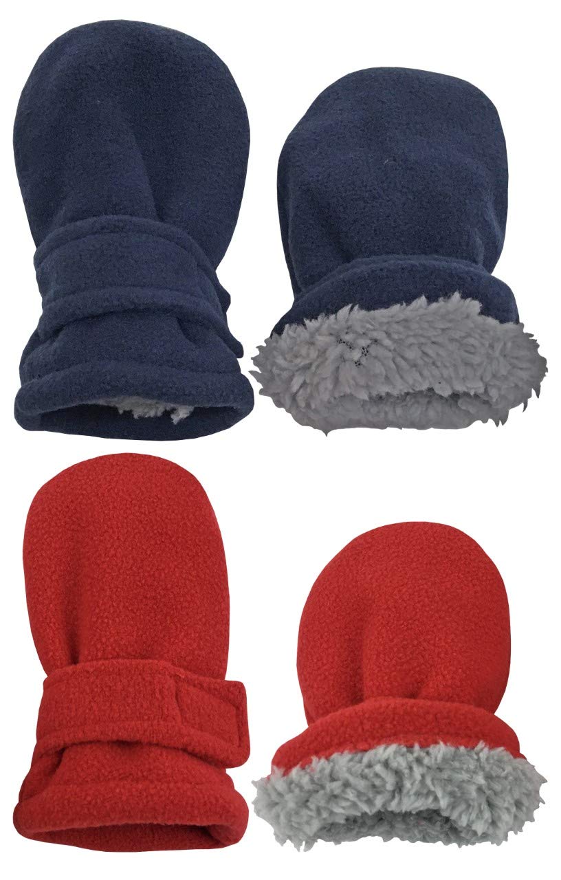 N'Ice Caps 2 Pairs Little Kids Baby Fleece Mittens - Easy-on Sherpa Lined Pack