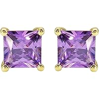 ANGEL SALES 2.10 Ct Princess Cut CZ Purple Amethyst Solitaire Stud Earrings For Girls & Women's 14K Yellow Gold Finish