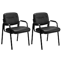 Office Guest Reception Chairs PU Leather Executive Desk, Waiting Conference Room Lobby with Lumbar Support and Padded Arms,No Wheels, Black-2Pack