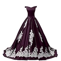 Women's Evening Prom Gowns Off-The-Shoulder Applique Reception Military Ball Dresses Size 26W- Grape