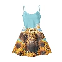 Women's Spaghetti Strap Dress Summer Casual Swing Sundress Girls Beachwear Swing Mini Dress