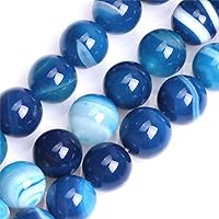 GEM-Inside Natural 14mm Banded Blue Agate Gemstone Loose Beads Round Energy Stone Power Beads for Jewelry Making 15