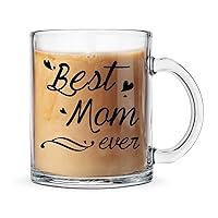 Best Mom Ever Gifts, Best Mom Ever Glass Mug, Birthday Mothers Day Gifts for Mom from Daughter Son 11 OZ with Gift Box