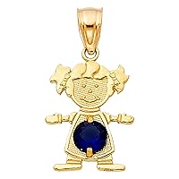 14K Yellow Gold September Birthstone Cubic Zirconia CZ Gilrs Charm Pendant For Necklace or Chain