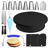 35PCs Cake Turntable and Leveler-Rotating Cake Stand with Non Slip pad-7 Icing Tips and 20 Bags- Straight & Offset Spatula-3 Scraper Set -EBook-Cake Decorating Supplies Kit -Baking Tools