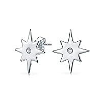 Created Round Cut White Diamond In 925 Sterling Silver 14K White Gold Finish Diamond Celestial Shining North Star Stud Earring for Women's & Girl's