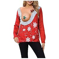 SNKSDGM Women's Plaid Christmas Long Sleeve Cute Funny Christmas Sweatshirt Crewneck Vintage Oversized Pullover Top Shirts