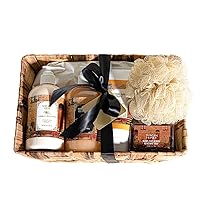 Camille Beckman Essentials Gift Basket, Tuscan Honey, Glycerine Hand Therapy 6 oz, Silky Body Cream 13 oz, Hand and Shower Cleansing Gel 13 oz, Glycerine Soap 3.5 oz