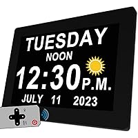 19 Alarms Digital Clock with Auto DST and Sun Moon Icons, Custom Reminders and Calendar Clock, Day Date Clock for Seniors Dementia Alzheimers' Clock- 7 Inch with Remote Control