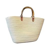 Large Capacity Tote Bag for Women Hand-Woven Straw Bag with Plastic Handle Woven Summer Tote Handbag Travel Beach
