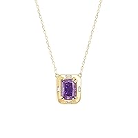 JEWELRY 14K Solid Gold Amethyst Necklace | February Birthstone Beauty | Minimal Rectangle Gemstone Pendant | Gift Box