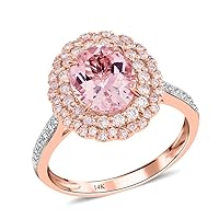 SHOP LC DELIVERING JOY Morganite Pink Diamond Mix 14K Rose Gold Halo Ring for Women Jewelry I3 Clarity Engagement Anniversary Wedding Promise Birthday Mothers Day Gifts for Mom