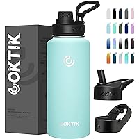 COKTIK 40 oz Sports Water Bottle With Straw,3 Lids, Stainless Steel Vacuum Insulated Water Bottles,Leakproof Lightweight, Keeps Cold and Hot, Great for Travel, Hiking, Biking, Running(Iceberg)